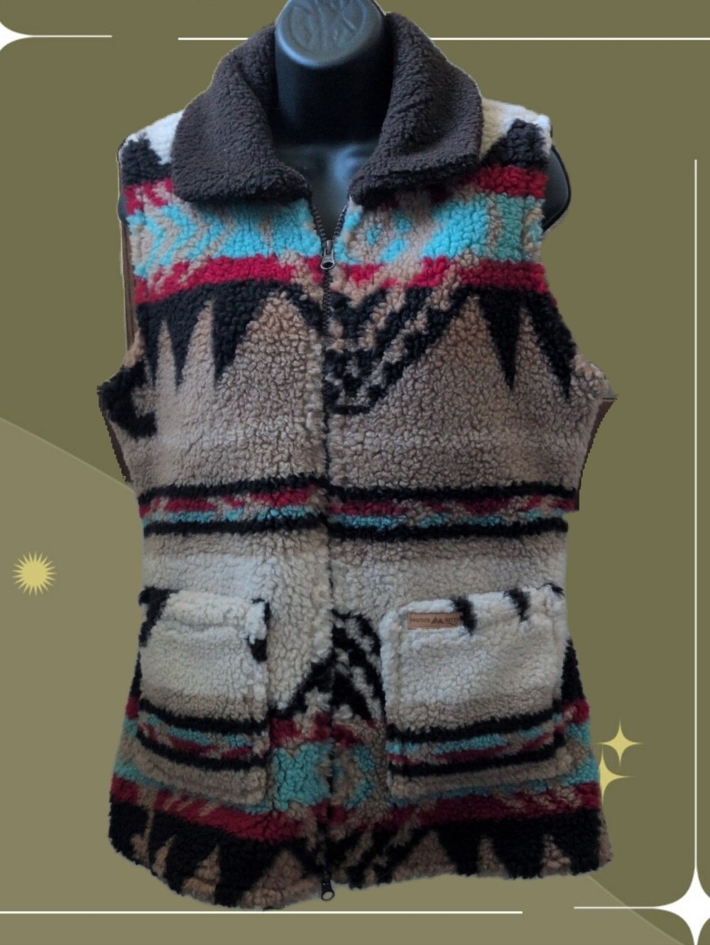 ✨ Powder River Outfitters Aztec Jacquard Berber Vest  Size M
